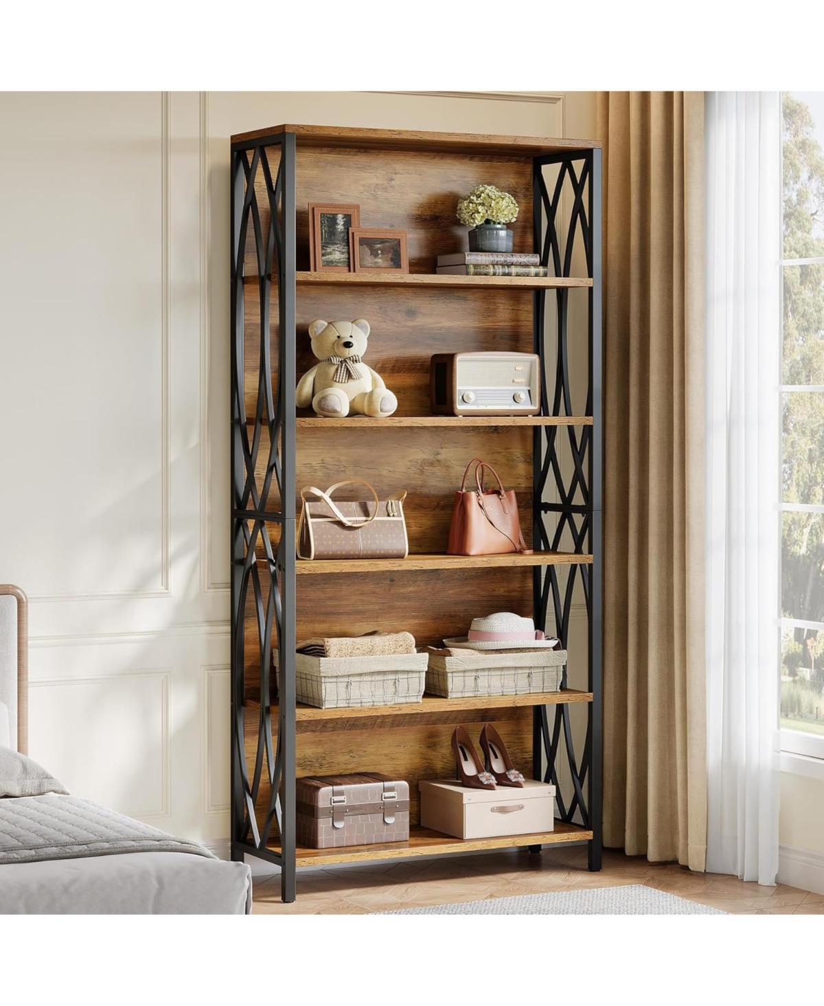 Tribesigns 70.87" Tall Bookshelf, 6-Tier Industrial Bookcase with Geometric Metal Frame & Open Storage Shelves, Freestanding Display Shelf