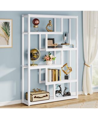6-Shelf Industrial 69-Inch Tall Bookshelf with Staggered Display Shelves and Metal Frame Etagere Bookcase for Home Office