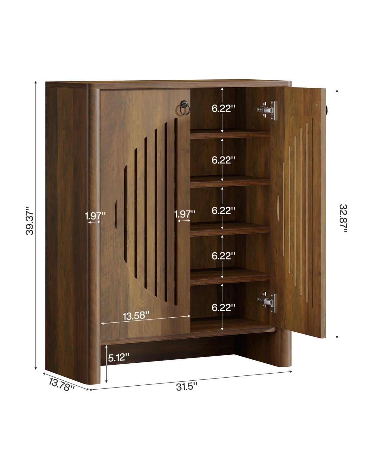 Tribesigns Shoe Cabinet with Flated Doors, 5-Tier Shoe Storage Organizer for Entryway, Living Room, Bedroom, Closet, Rustic Brown