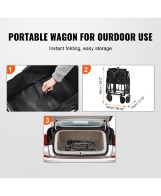 2 cu.ft Collapsible Folding Grass Wagon Cart, All-Terrain 5in Wheels, 220 lbs Capacity, Drink Holders, for Camping Shopping Garden