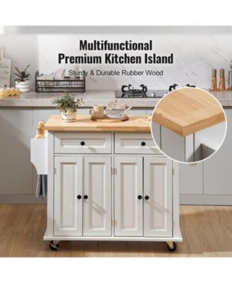 Kitchen Island Cart, 35.4" Rolling Storage Cart with Solid Wood Top, Drawer & Cabinet