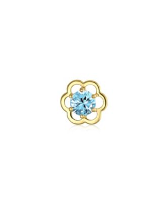 Set of 2 Tiny Blue & Clear CZ Open Flower Stud Helix Lobe Cartilage 1 Piece Earring 14K Gold 4MM Screwback Post