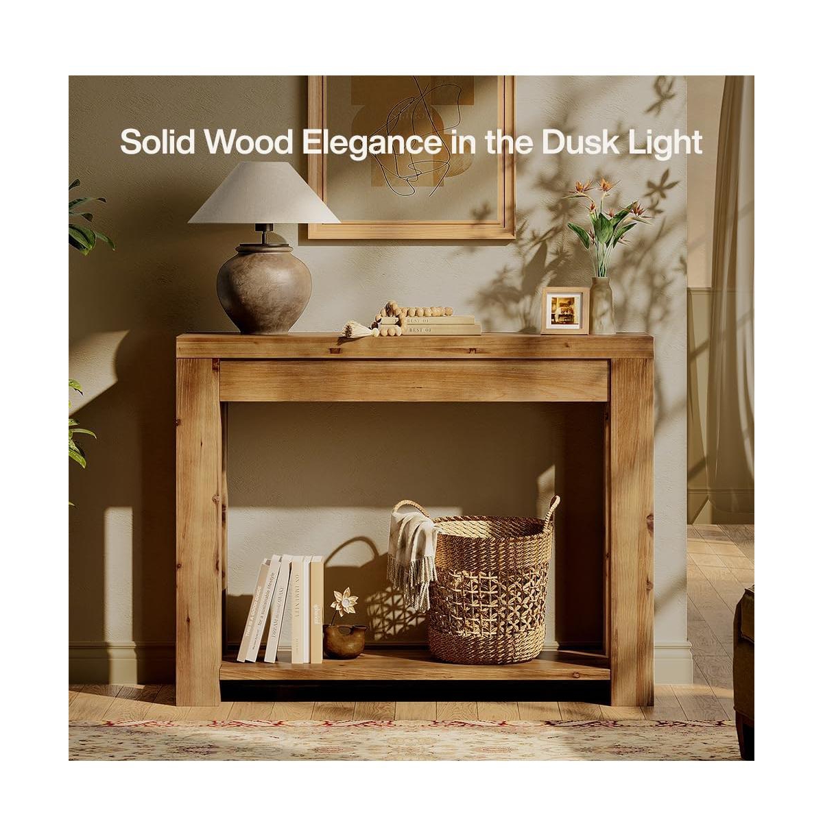 Tribesigns Solid Wood Console Table, Farmhouse 2-Tier Entryway Table, 43.3-Inch Narrow Sofa Table Behind The Couch