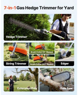 26CC 6-in-1 2-Cycle Gas Trimmer Tool Set, Hedge & String Trimmer, Brush Cutter, Edger, Pole Saw, Extension Pole, Gear Set