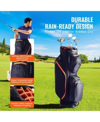 Golf Cart Bag, 14-Way Divider Top, 36", 13 Pockets, Handles, Dust Cover & Detachable Straps, Black & Orange