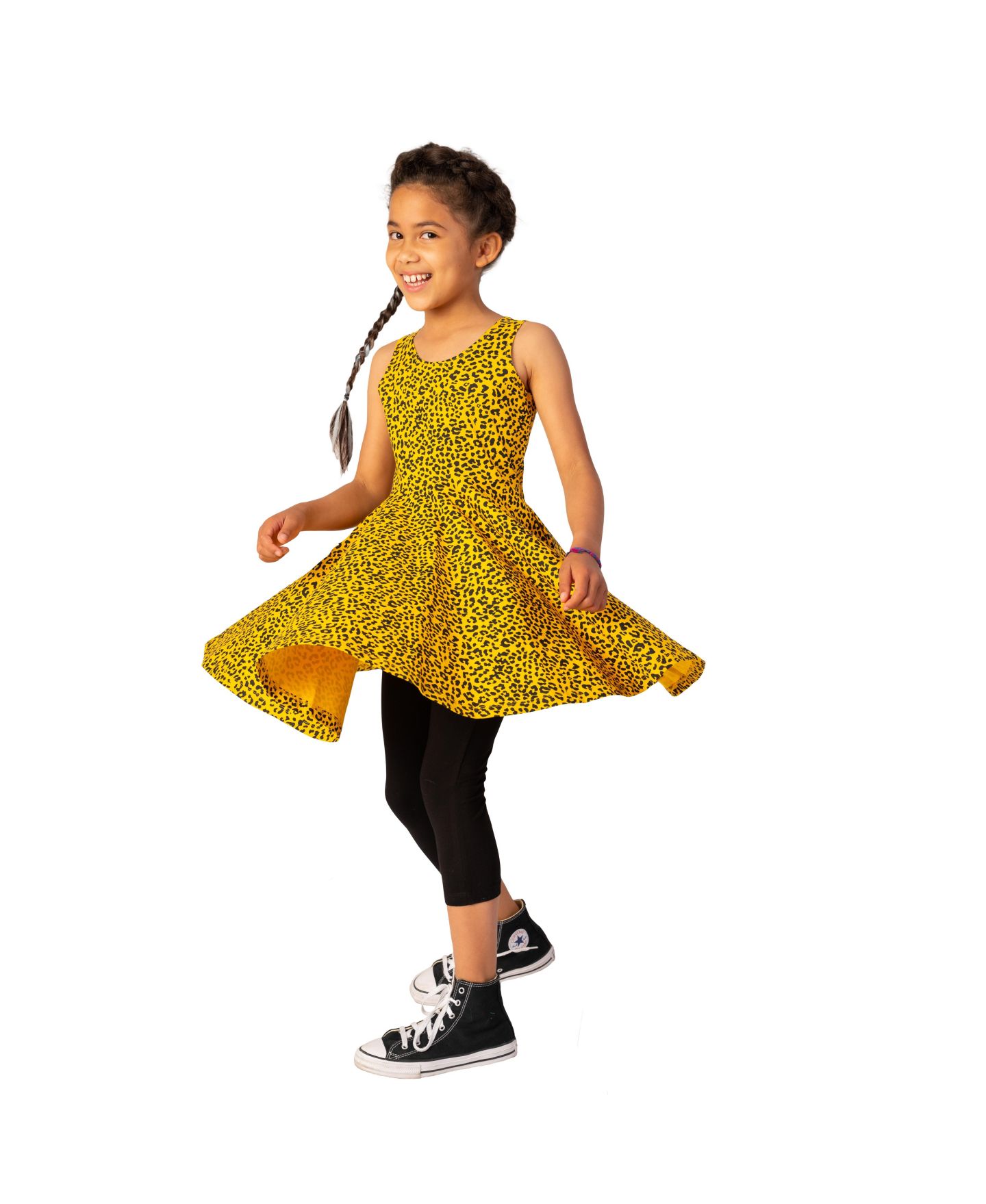 Платье Mightly Fair Trade Organic Cotton Print Sleeveless Twirl Dress для девочек-малышей, цвет: Золотой леопардовый — фото 2