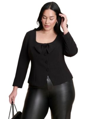 Women's Plus Size Scoop Neck Jacket With Bow