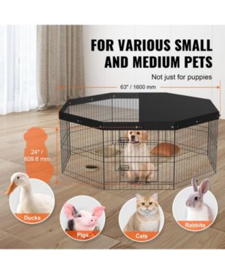 Dog Playpen, 8-Panel Foldable Metal Exercise Pen w/ Top Cover, 24 in H, Puppy Fence w/ Ground Stakes, Indoor/Outdoor