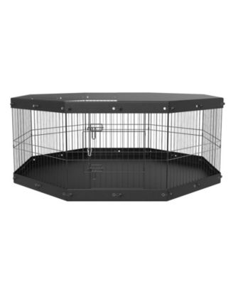 Dog Playpen, 8-Panel Foldable Metal Exercise Pen w/ Top Cover & Bottom Pad, 24 in H, Indoor/Outdoor Puppy Fence for Camping & Yard