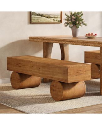 Solid Wood Dining Bench, 59” Farmhouse Indoor Long Kitchen Table Bench with Thickened Seat & Cylindrical Legs