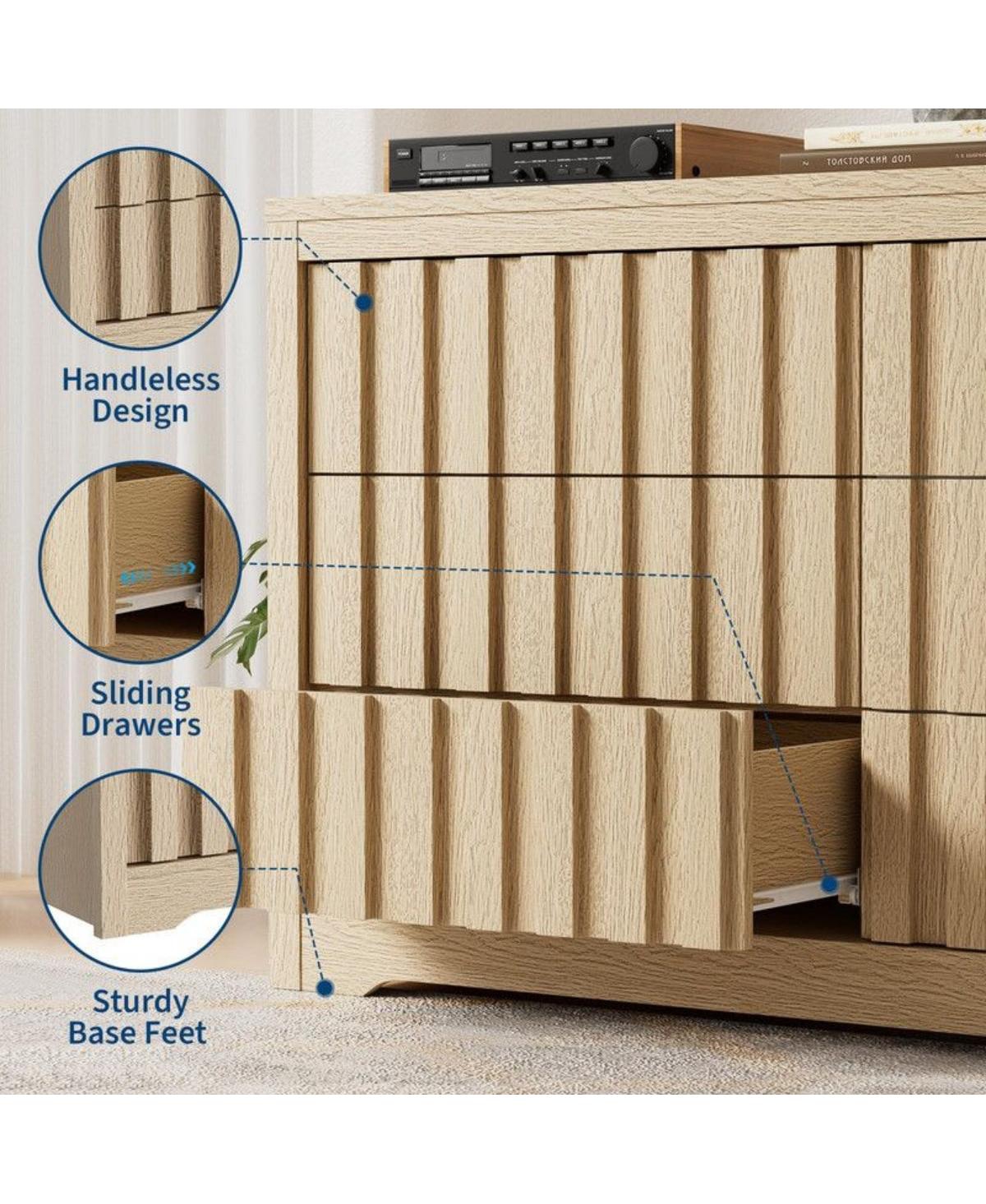 gaomon 6-Drawer Wood Fluted Handleless Dresser