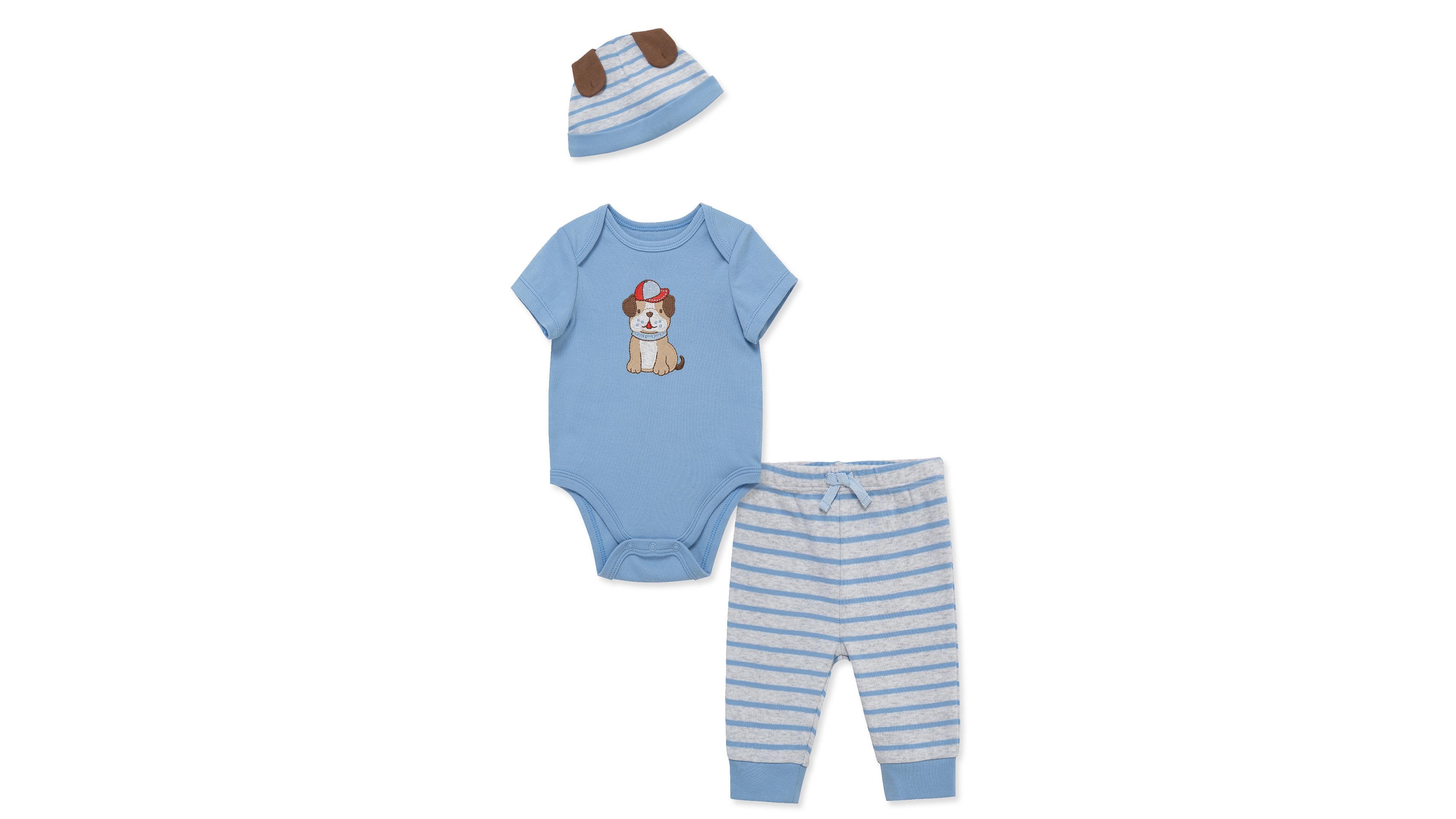 Little Me Baby Boys' Puppy Short-Sleeve Bodysuit, Pants & Hat, 3-Piece Set