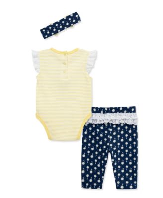 Baby Girls' Daisy Short-Sleeve Bodysuit, Leggings & Headband, 3-Piece Set