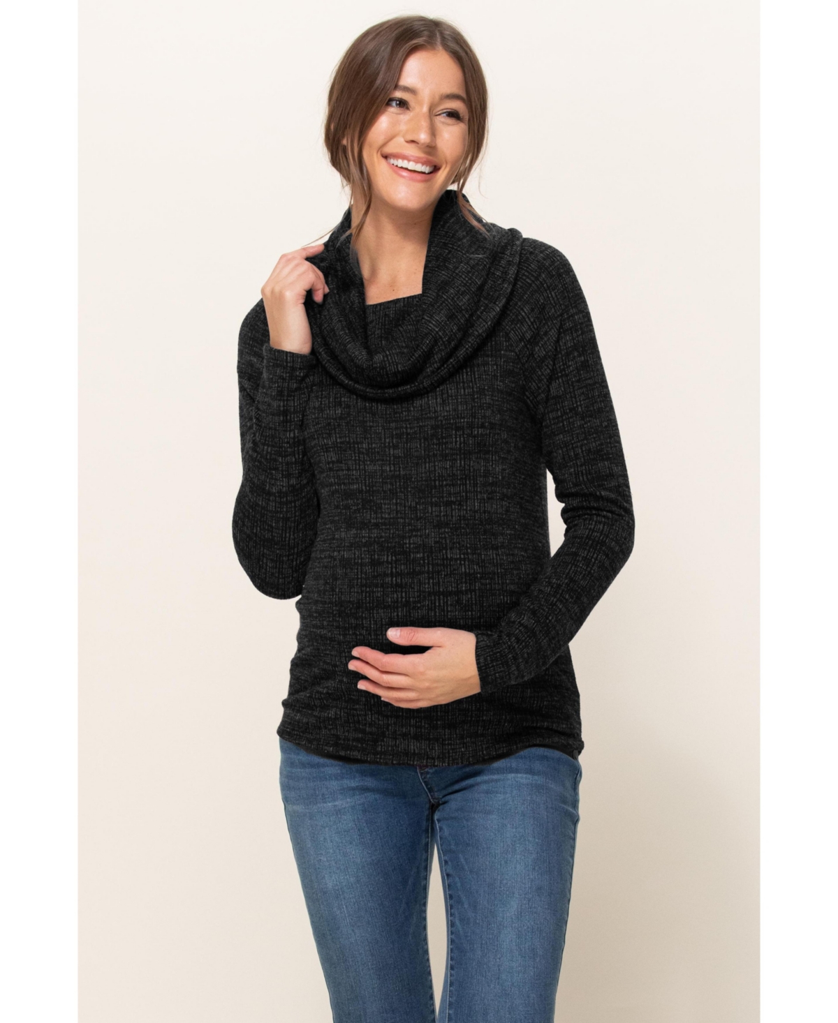 Hello Miz Maternity Cowl Neck Long Sleeve Knit Sweater