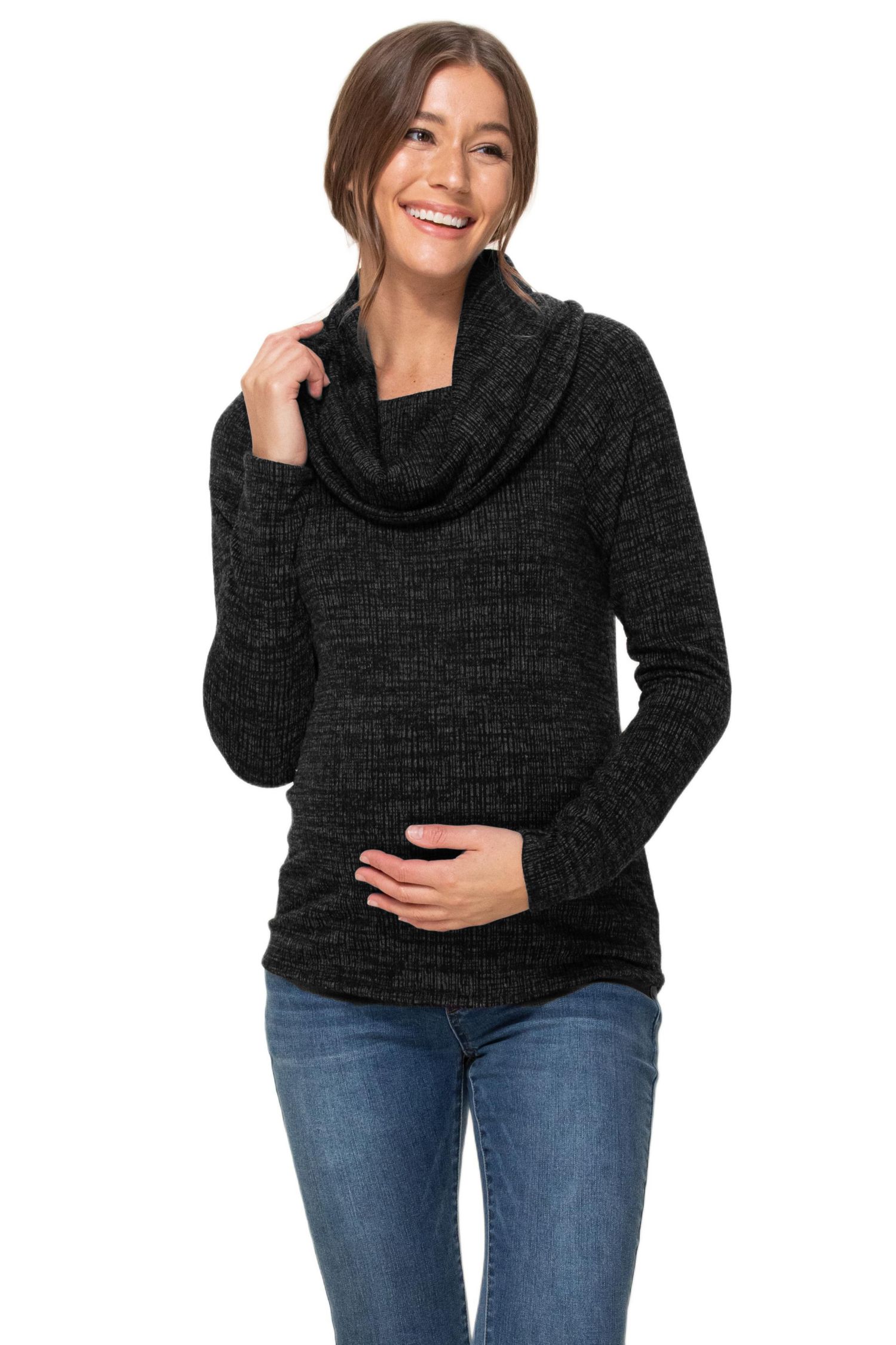 Maternity Cowl Neck Long Sleeve Knit Sweater