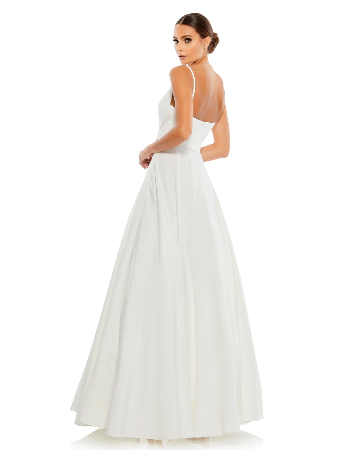 Mac Duggal Petite V-Neck Ball Gown with Belted A-Line Skirt