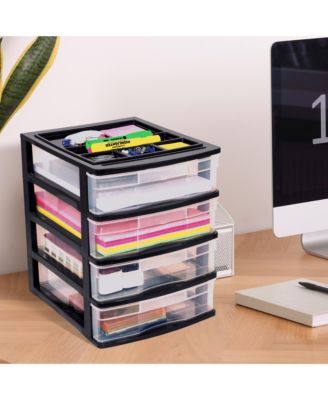 4 Drawer Desktop Countertop Storage with Organizer Lid, Black