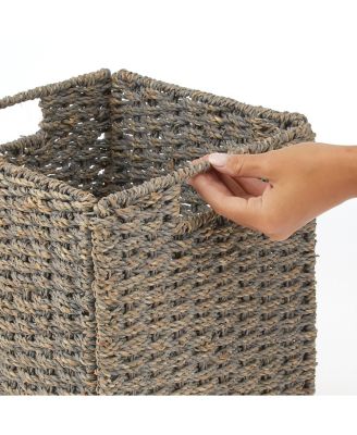 Seagrass Woven Cube Bin Basket Organizer, Handles, 4 Pack - Gray Wash