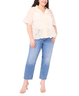 Plus Size Short-Sleeve Embroidered Top