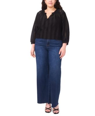 Plus Size Split Neck Peasant Blouse