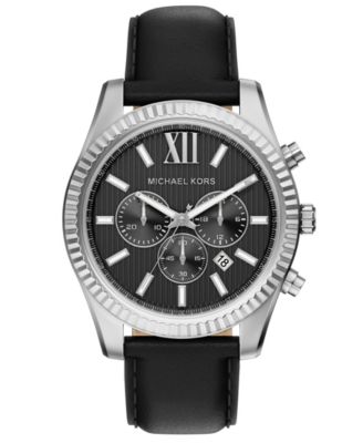 Men's Lexington Chronograph Black Leather Watch, 45mm