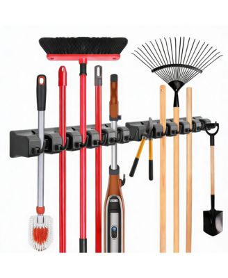 5 Ball Slots 6 Hooks Wall Mop & Broom Organizer