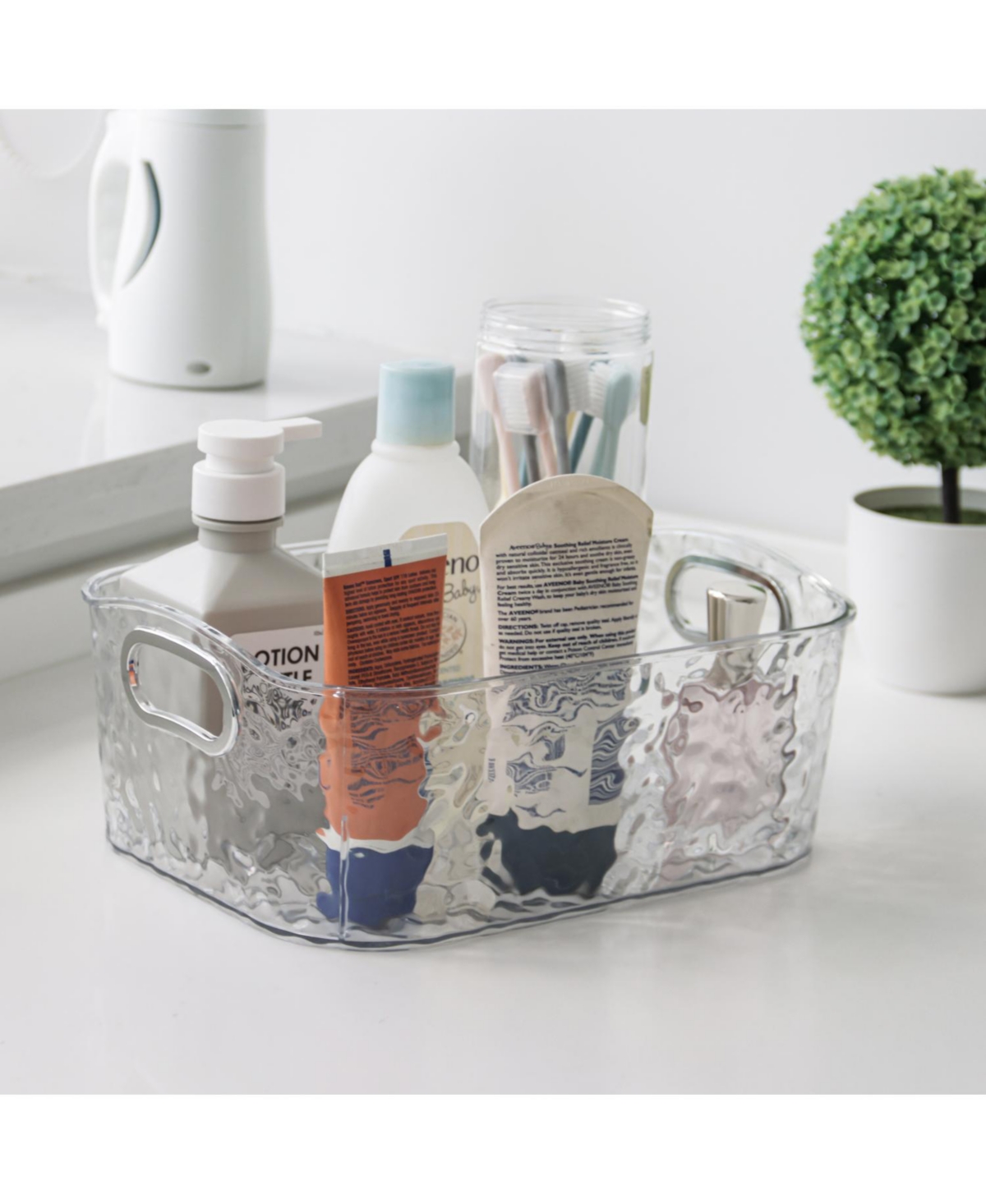 Trio Essentials Trio Home Pack Clear Storage Bins with Silver Handles, Container Bins for Organizing - Bathroom, Kitchen, Pantry, Closet