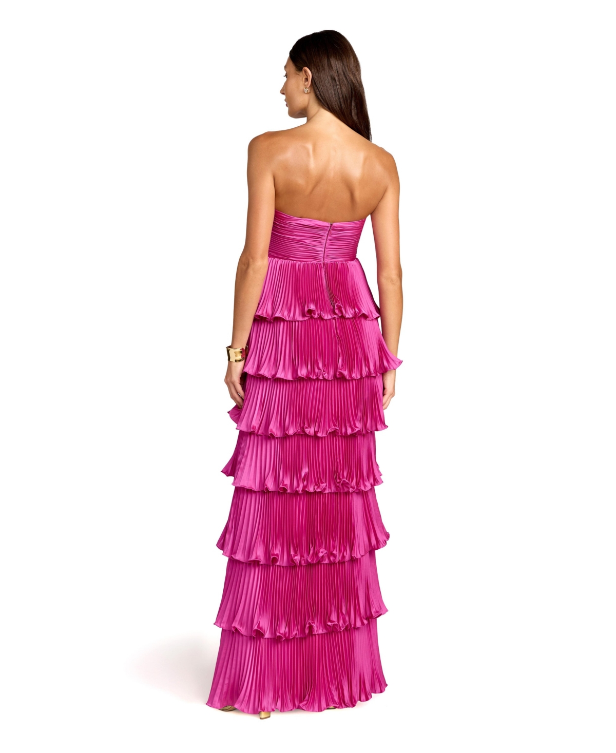 Mac Duggal Women's Petite Pleated Charmeuse Strapless Tiered Ruffle Gown
