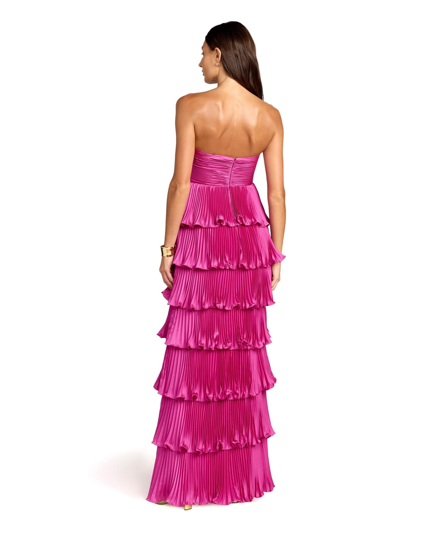 Petite Pleated Charmeuse Strapless Tiered Ruffle Gown