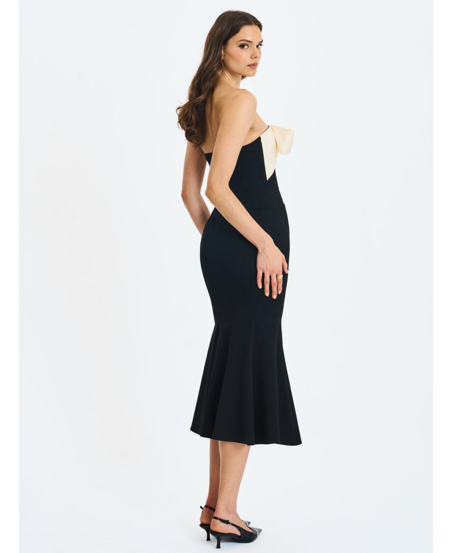 Women's Saige Black Mermaid Maxi Dress with Ivory Bow Bustline