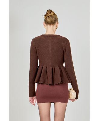 Women's Bow Trim Flared Cardigan