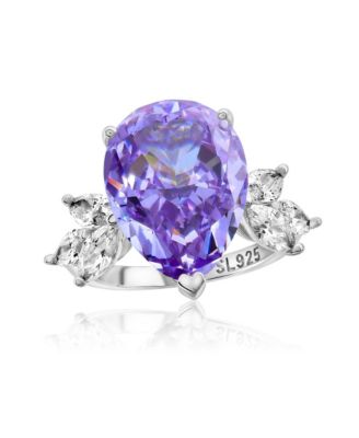Gala Collection Sterling Silver Large Firework Pear-Cut Cubic Zirconia Marquise Burst Cocktail Ring