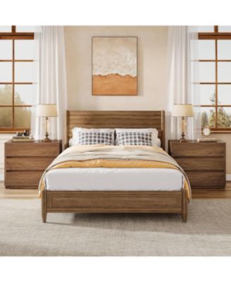 Fluted Nightstand Set of 2, 31" Wide Night Stand with 3 Storage Drawers, Farmhouse Oversized Bedside Table Modern Large End Side Table