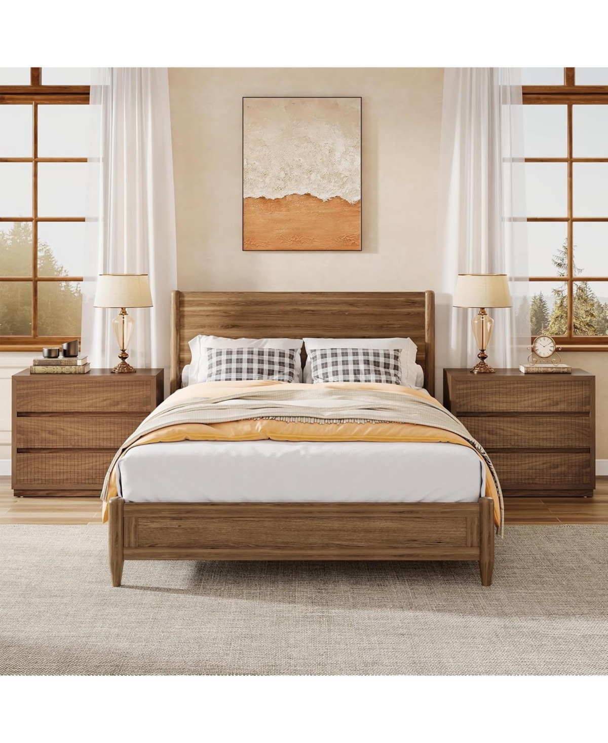 Tribesigns Fluted Nightstand Set of 2, 31" Wide Night Stand with 3 Storage Drawers, Farmhouse Oversized Bedside Table Modern Large End Side Table