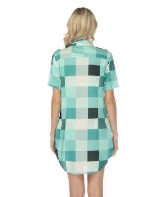 Women's Short Sleeve Plaid Button-Down Shirt Dress
