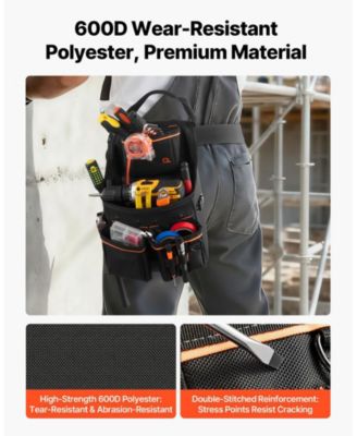 Tool Pouch with Belt, 14 Pockets Heavy-Duty Tool Belt Pouch, Detachable Adjustable Utility Work Bag, Waist 32–50 in