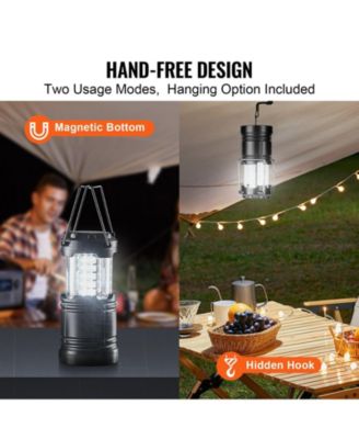 4-Pack LED Camping Lanterns, Battery Powered, Magnetic Base, Collapsible Hanging Lights, Black