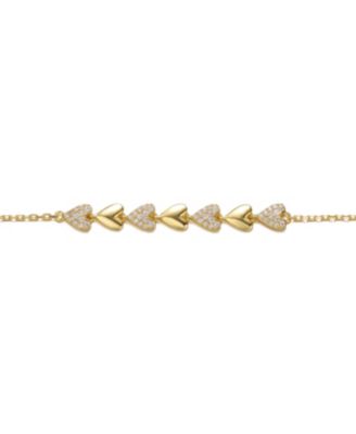 Timeless 14K Gold Plated Cubic Zirconia Pave Heart Stampato Bracelet