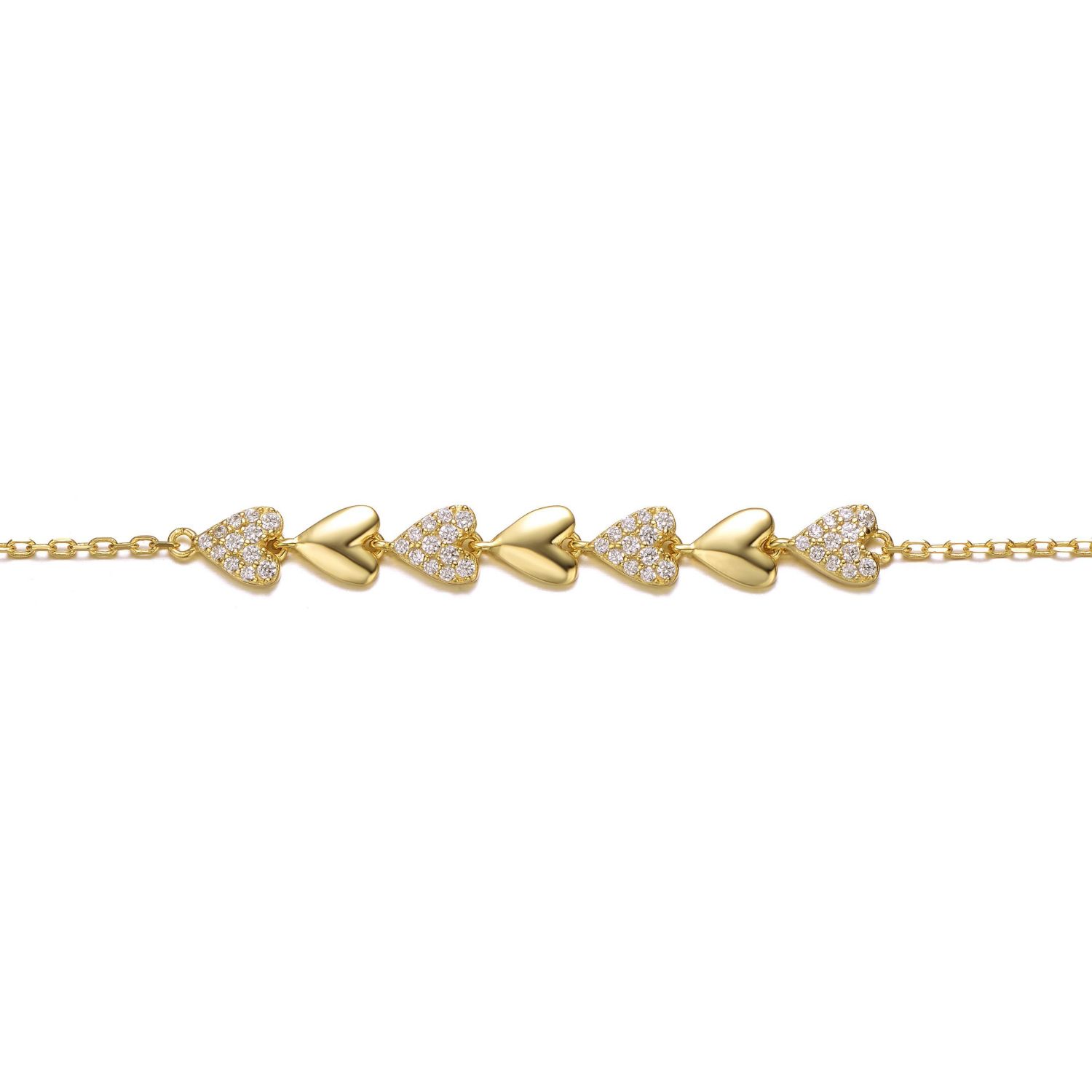 Dainty 14K Gold Plated CZ Pave Heart Stampato Thin Bracelet