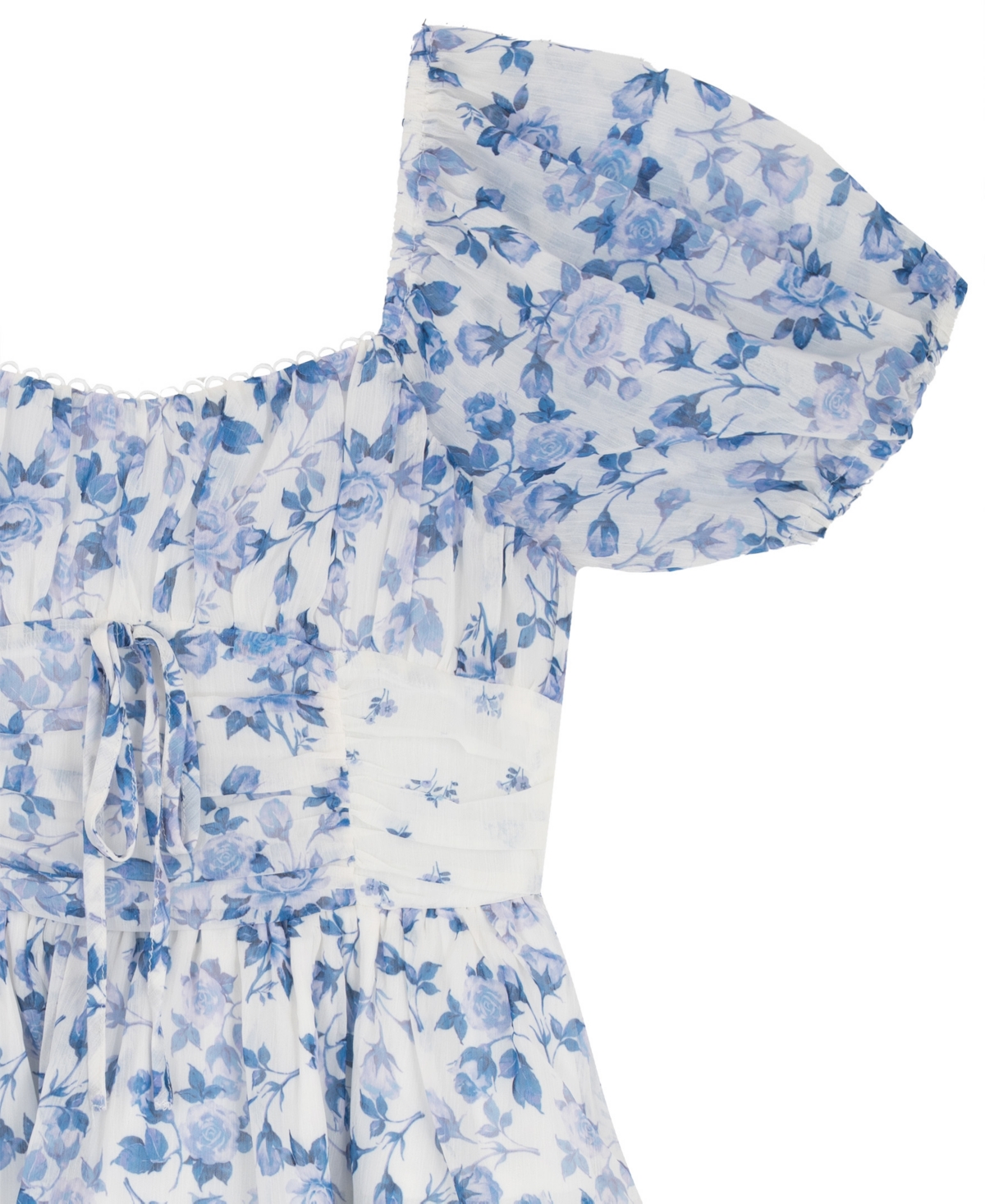 Rare Editions Girls' 7-16 Mixed Print Ruched Puff-Sleeve Dress