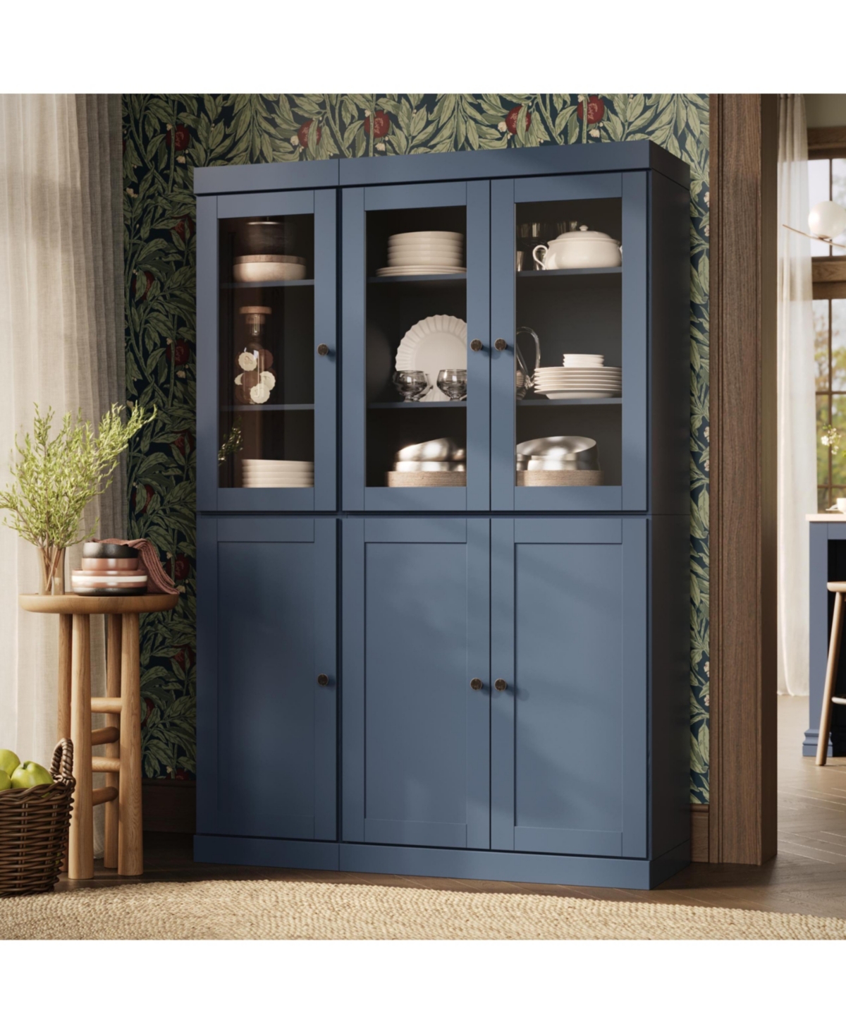 Palace Imports 100% Solid Wood 48.5" Pantry China Cabinet with Clear Glass, Shaker Doors & Adjustable Shelves