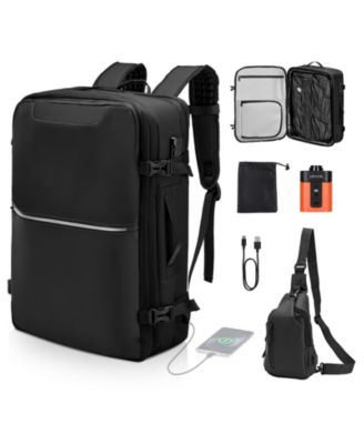 80L Vacuum Seal Compression Travel Backpack with Pump, Expandable, TSA-Approved Lock, Water-Resistant Carry-On Luggage, Black