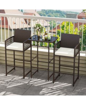 Outdoor 3-Piece Wicker Bar Set with Seat Cushions