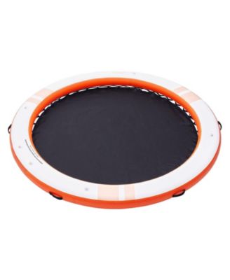 Inflatable Floating Dock Platform, ø8FT Dock with ø5FT Trampoline Mesh Pool, Non-Slip Water Mat, Portable Bag, Detachable Ladder