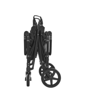 Wagon Stroller for 4 Kids, Collapsible Push Pull Quad Stroller with Adjustable Handle, 5-Point Harness, Removable Canopy, Black, 330 lbs Load