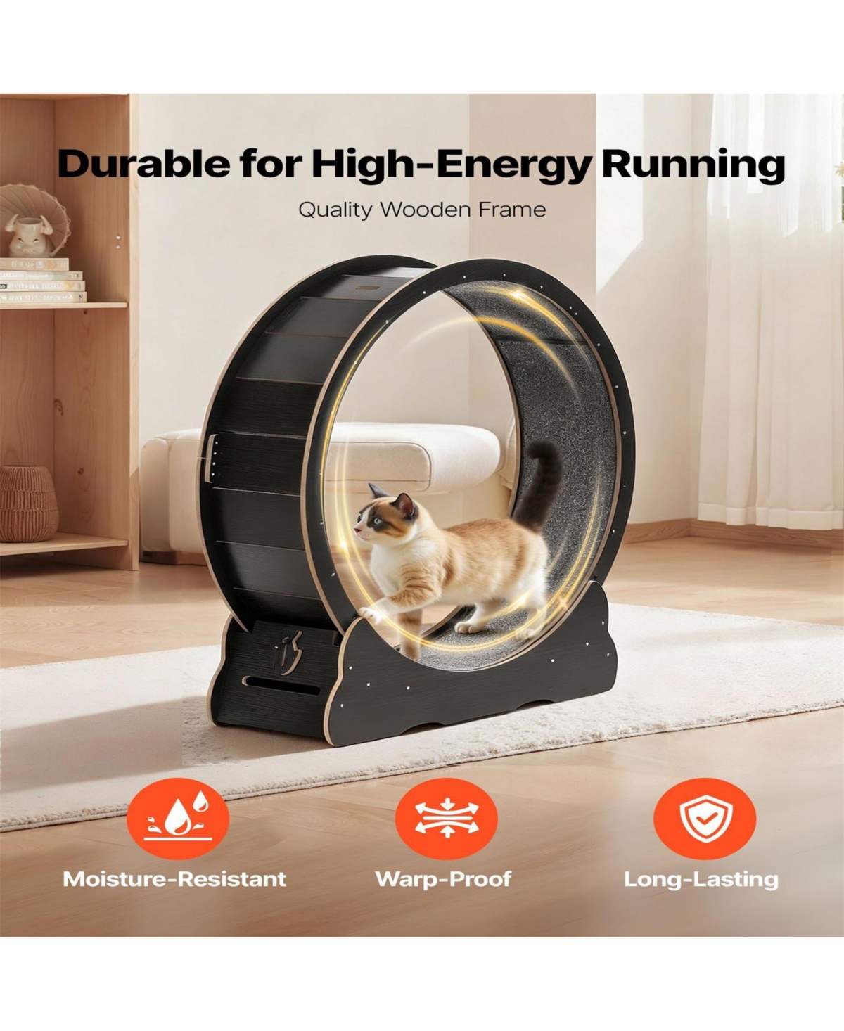 Aostirmotor 48 in Wooden Cat Running Wheel with Carpeted Runway in Black