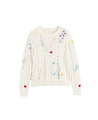 Women's Hand-Embroidered Floral Cotton Sweater