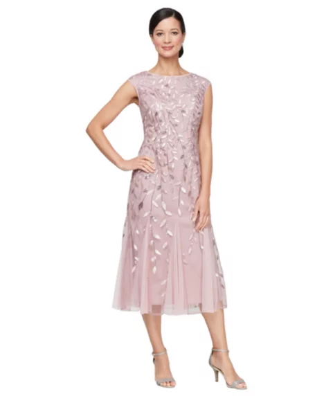 Petite Embroidered Midi Dress - Rose