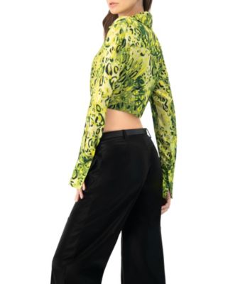 Women's Cropped Animal Print Shirt With Waist tie