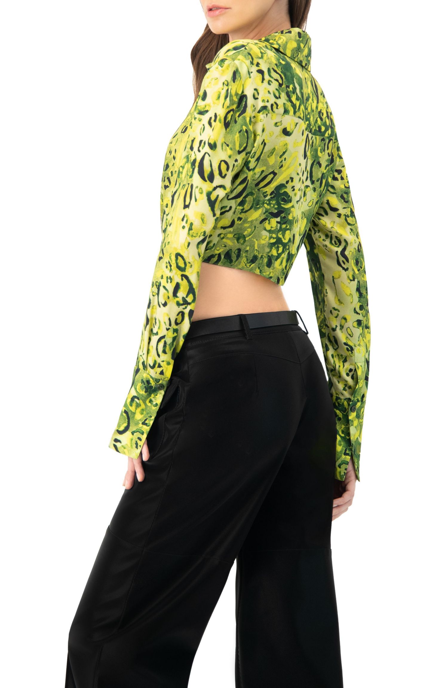 Women's Cropped Animal Print Shirt With Waist tie